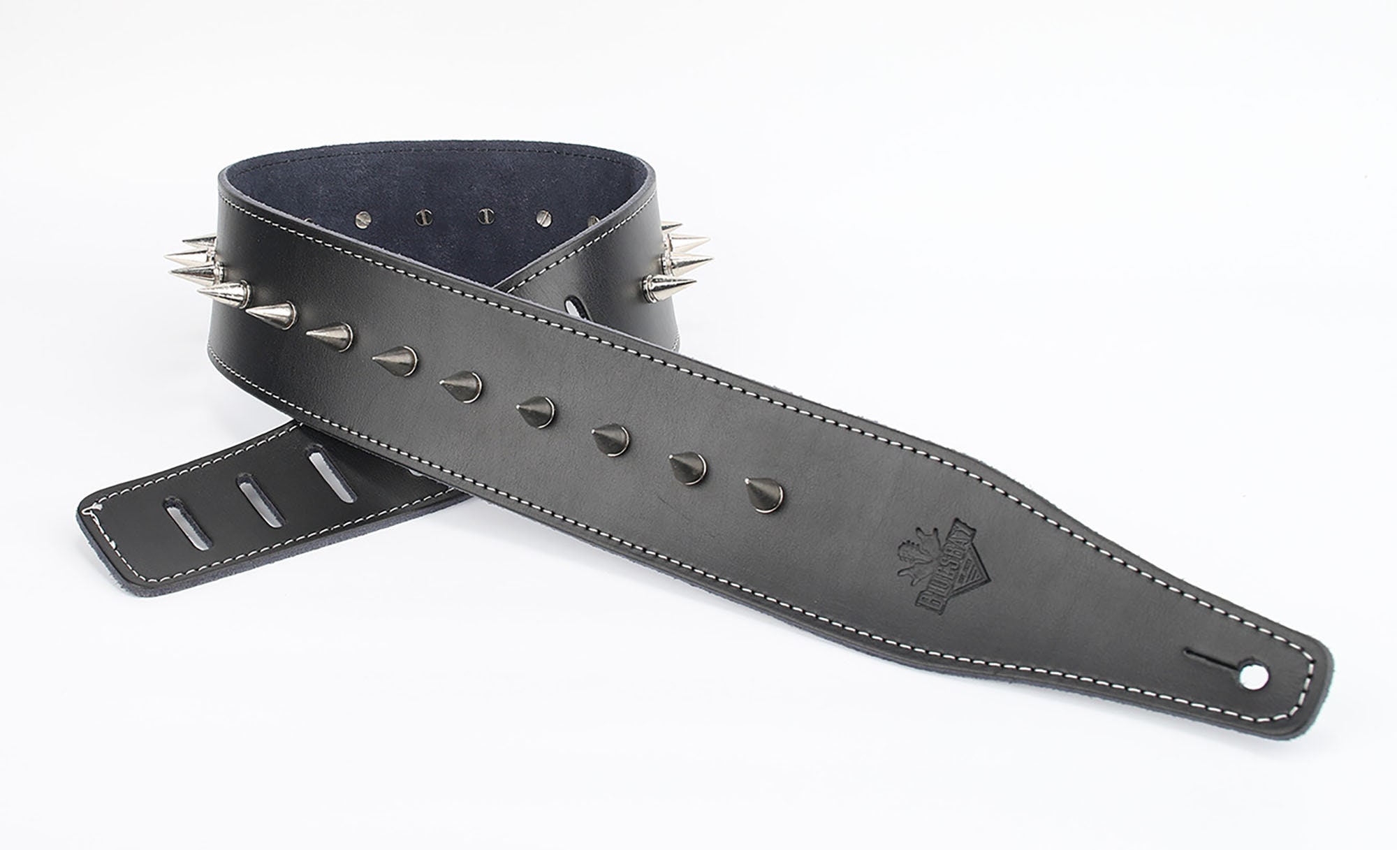 Black Genuine Leather Guitar Strap With Metal Cone Spikes Etsy