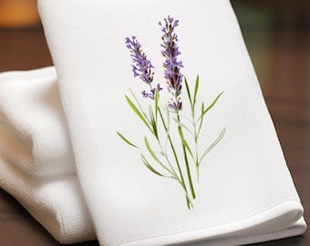 Serviette du bout des doigts brins de lavande : élégante serviette d'invité à fleurs violettes
