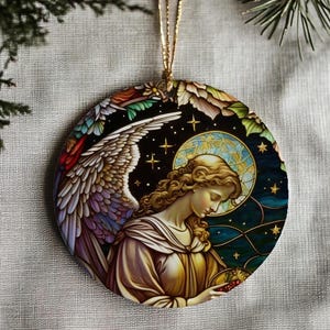 Religious Christmas Tree Ornament, Angel Keepsake Decor, Faith & Joy Holiday Gift Tag, Ceramic Holiday Ornament, Unique Religious Tree Decor