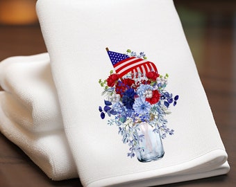 Patriotic Flower Finger Towel, Floral Tip Towel, Patriotic Home Decor, Floral Bath Decor, Floral Kitchen Towel, Elegant Guest Towel