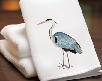 Blue Heron Fingertip Towel, Elegant Bath Decor, Luxury Finger Towel, Blue Home Decor, Nature Lover Gift, Blue Bath Decor, Powder Room Towel
