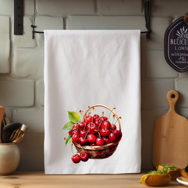 Decorative Cherry Hand Towel, Premium White Polyester, Unique Kitchen Display Towel, Cherry Kitchen Decor, Housewarming Gift