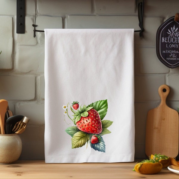 Decorative Strawberry Kitchen Towel, Red Kitchen Decor, Premium White Polyester, Ideal for Kitchen Display, Great Housewarming Gift Idea