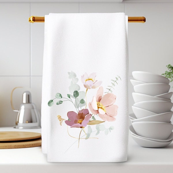 Floral Hand Towel, Watercolor Micro Velour Towel, Pink Floral Towel, Spring Kitchen Decor, Floral Hand Towel, Floral Bath Hand Towel