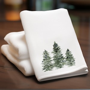 Evergreen Trees Fingertip Towel, Elegant Fingertip Towel, Holiday Guest Towel, Luxury Bath Decor, Holiday Hostess Gift, Winter Tea Towel