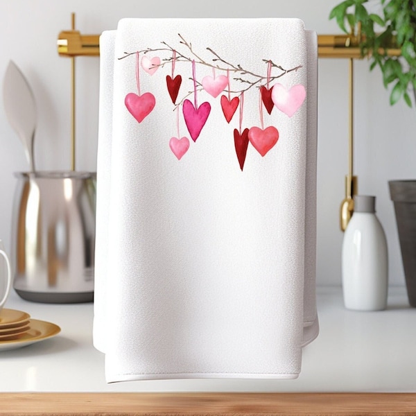 Pink Hearts Hand Towel, Spring Bath Decor, Valentine Gift, Elegant Guest Bath Towel, Spring Hand Towel, Heart Hand Towel, Spring Bath Decor