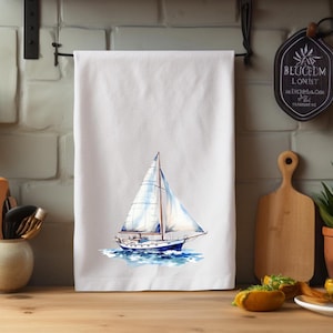 Sailboat Tea Towel, Nautical Theme Kitchen Decor, Elegant Kitchen, Functional Kitchen Accessory, Decorative Sea Towel, Gift for Sailor