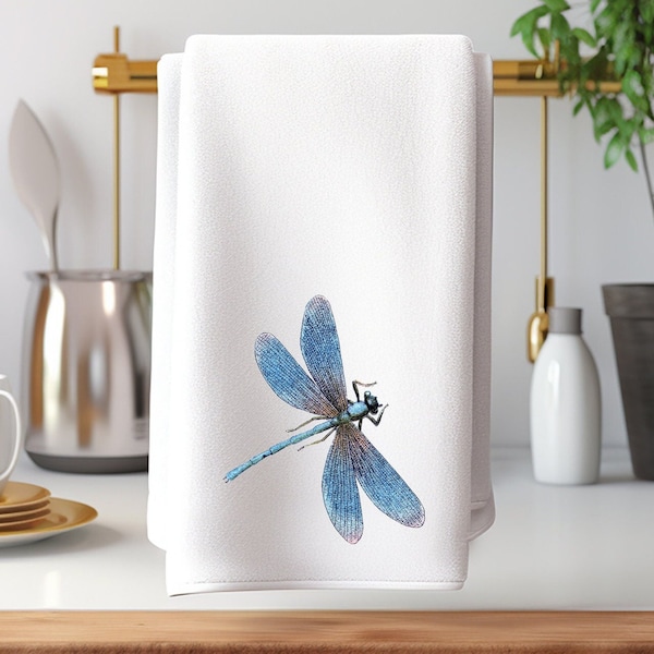 Dragonfly Hand Towel, Dragonfly Kitchen Towel, Elegant Guest Towel, Luxury Hand Towel, Dragonfly Gift, Bath Décor, Blue Kitchen Décor