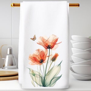 Watercolor Tulip Hand Towel, Luxury Guest Towel, Elegant Kitchen or Bath, Decorative Powder Room Accent, Spa-Like Softness, Bath Accessory