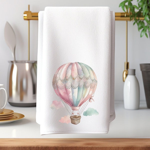 Hot Air Balloon Hand Towel, Luxury Guest Towel, Pastel Bath Decor, Elegant Hand Towel, Balloon Decor, Powder Room Towel, Velour Hand Towel