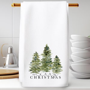 Christmas Hand Towel, Holiday Guest Towel, Winter Hand Towel with Evergreen Trees, Elegant Christmas Bath Decor, Holiday Kitchen Towel
