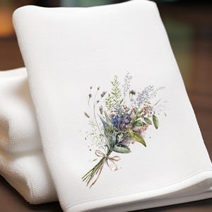 Wildflower Bouquet Fingertip Towel, Elegant Bath Decor, Luxury Finger Towel, Neutral Color Home Decor, Nature Lover Gift, Powder Room Towel