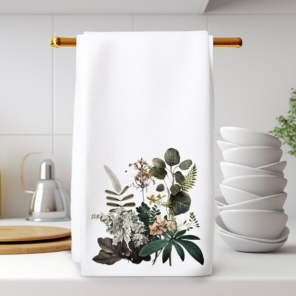 Botanical Hand Towel, Muted Floral Hand Towel, Elegant Bathroom Decor, Bathroom Hand Towel, Luxury Guest Bath Towel, Minimalist Home Decor