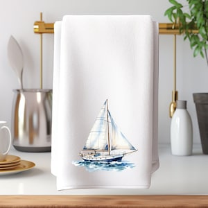 Sailboat Hand Towel, Nautical Towel, Sailing Home Décor, Lake Home Décor, Sailboat Bath Décor, Elegant Hand Towel, Luxury Guest Towel