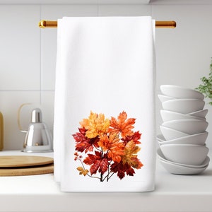 Autumn Leaves Hand Towel, Fall Home Decor, Fall Bath Decor, Fall Kitchen Decor, Elegant Guest Towel, Luxury Hand Towel, Micro Velour Towel