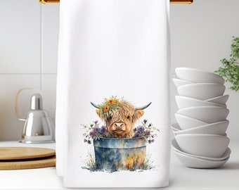 Serviette à main vache Highland : décoration de bain de ferme rustique