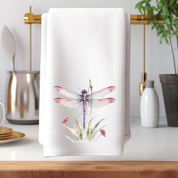 Dragonfly Hand Towel, Dragonfly Kitchen Towel, Elegant Guest Towel, Luxury Hand Towel, Dragonfly Gift, Bath Décor, Pink Kitchen Décor