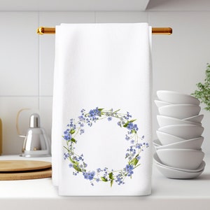 Blue Floral Hand Towel, Personalizable, Forget Me Not Bath Decor, Elegant Guest Towel, Luxury Floral Hand Towel, Powder Room Accent