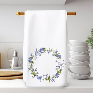 Blue Floral Hand Towel, Personalized Hand Towel, Custom Wreath Towel, Forget Me Not Home Decor, Elegant Hand Towel, Luxury Floral Hand Towel