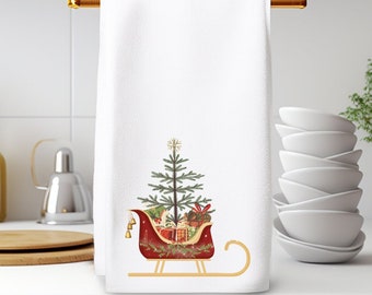 Christmas Sleigh Towel, Elegant Holiday Towel, Winter Bath Decor, Holiday Hand Towel, Christmas Towel, Holiday Tea Towel,Christmas Tea Towel