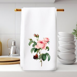 Pink Rose Hand Towel, Rose Guest Towel, Pink Floral Towel, Pink Flower Towel, Floral Kitchen Decor, Luxury Hand Towel