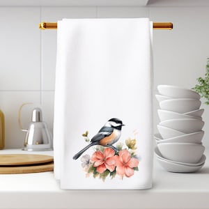 Elegant Chickadee & Floral Hand Towel - Luxury Microfiber Velour/Cotton, Nature Lover Decor, Perfect for Kitchen/Bath, Housewarming Gift