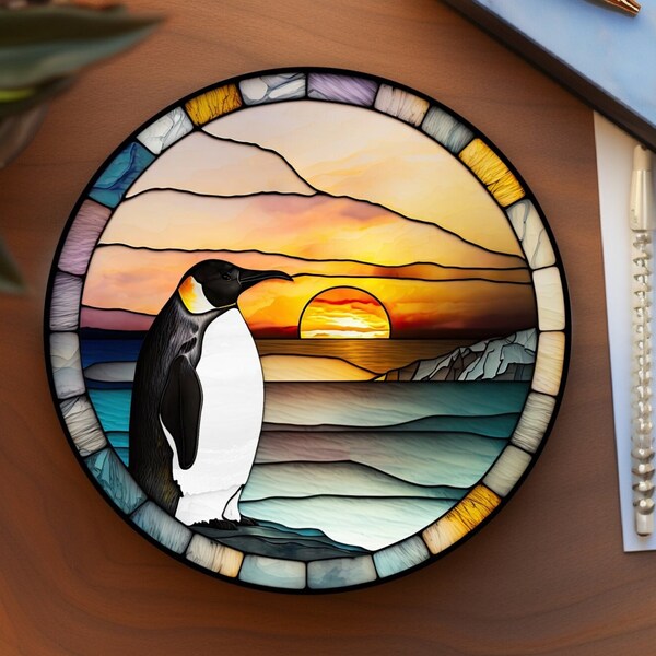 Penguin Coaster, Stained Glass Motif, Nature Lover Gift, Ceramic Coaster, Eco-Friendly Home, Coffee Table Decor, Mix and Match Coasters