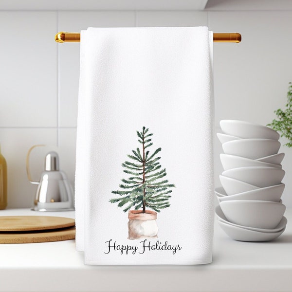Personalized Tree Towel, Nature Lover Gift, Holiday Guest Towel, Christmas Hand Towel, Cabin Decor, Winter Hand Towel, Holiday Bath Decor