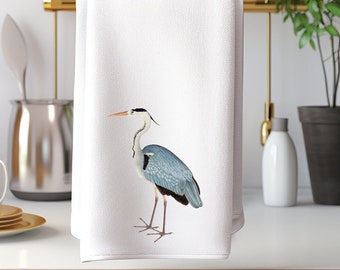 Blue Heron Hand Towel, Nautical Bath Decor, Blue Heron Kitchen, Luxury Guest Towel, Elegant Bath Decor, Beach House Hand Towel, Blue Bath