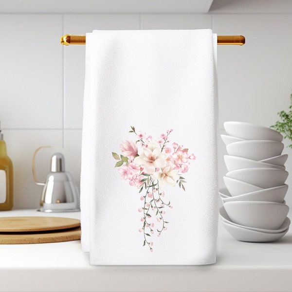 Cherry Blossom Hand Towel, Pink Floral Bath Towel, Spring Bath Decor, Elegant Floral Bath Towel, Spring Hand Towel, Luxury Guest Towel