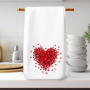 Toalha de mão com coração vermelho, decoração de banho vermelha, toalha de banho elegante para hóspedes, decoração de cozinha vermelha, decoração de cozinha com coração, toalha de mão luxuosa, toalha de mão com coração