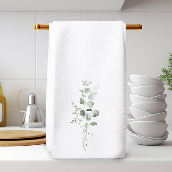 Eucalyptus Hand Towel, Botanical Hand Towel, Nature Home Decor, Elegant Guest Hand Towel, Green Bath Decor, Luxury Guest Bath Decor