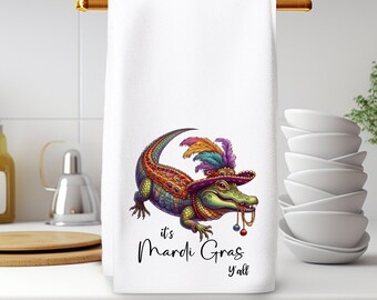 Mardi Gras Hand Towel, Fun Bathroom Towel, Guest Bath Decor, Bath Hand Towel, Mardi Gras Home Decor, Elegant Bath Decor, Mardi Gras Gator