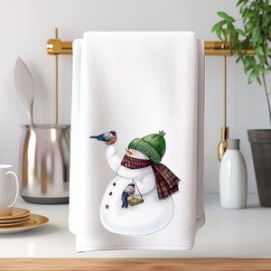 Snowman Hand Towel, Holiday Guest Towel, Luxury Guest Bath Decor, Elegant Hand Towel, Winter Hand Towel, Seasonal Decor, Spa Like Softness