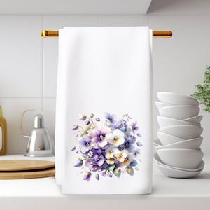 Violet Hand Towel, Luxury Guest Towel, Floral Powder Room Accessory, Elegant Powder Room Decor, Sophisticated Home Decor, Gift for Her