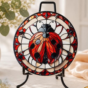 Ladybug Coaster, Ceramic Daisy Garden Decor with Glossy or Matte Finish