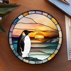 Penguin Coaster, Stained Glass Motif, Nature Lover Gift, Ceramic Coaster, Eco-Friendly Home, Coffee Table Decor, Mix and Match Coasters