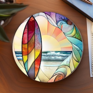 Surfboard Coaster, Reading Nook Accessory, Surfer Gift, Nature Inspired Home Decor, Ceramic Coaster, Eco-Friendly Home, Coffee Table Decor