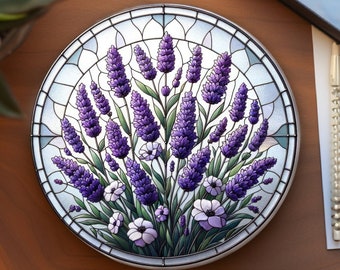 Posavasos de flores de lavanda, regalo amante de la naturaleza, decoración del hogar inspirada en la naturaleza, posavasos de cerámica, decoración de mesa de centro, ecológico, vidrieras sintéticas