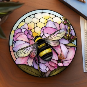 Bee Coaster, Nature Lover Gift, Nature Inspired Home Decor, Stained Glass Motif, Ceramic Coasters, Eco-Friendly Home, Coffee Table Decor