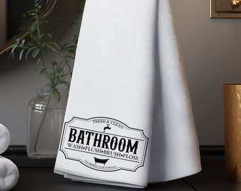 Black & White Bath Towel, Bathroom Hand Towel, Classic Bath Decor, Guest Bath Towel, Vintage Bath Hand Towel, Black and White Bath Decor