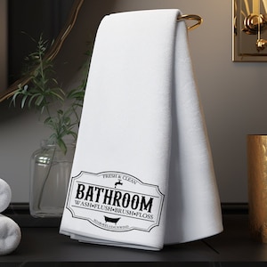Black & White Hand Towel, Bathroom Hand Towel, Classic Bath Decor, Guest Bath Towel, Vintage Bath Hand Towel, Black and White Bath Decor
