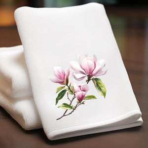 Magnolia Blossoms Fingertip Towel, Pink Flower Towel, Floral Tip Towel, Luxury Tip Towel, Elegant Guest Towel, Powder Room Decor, Spa-Like