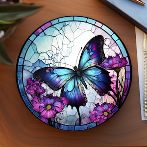 Stained Glass Butterfly Ceramic Coaster: Nature Inspired Decor