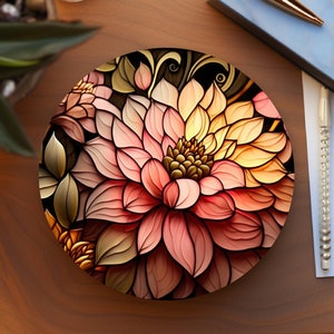 Floral Coaster, Nature Lover Gift, Dahlia Flower Coaster, Reading Nook Accent, Home Office Decor, Coffee Table Accessory, Floral Home Decor