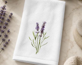 Lavender Towel with Floral Design, Elegant Guest Bath