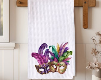 Mardi Gras Kitchen or Bar Towel, Fat Tuesday Bar Rag, Mardi Gras Themed Home Décor, Kitchen Waffle Weave Dish Towel, Mardi Gras Bar Accent