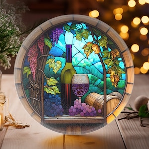 Wine Theme Cutting Board, Printed Stained Glass Charcuterie Board, Printed Wood Frame, Wine Trivet, Tempered Glass, Functional Kitchen Art