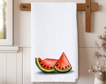 Summer Kitchen Towel with Watermelon Design, Fun Waffle Weave Decor