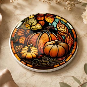 Thanksgiving Table Ceramic Coaster, Pumpkin Harvest Drink Mat